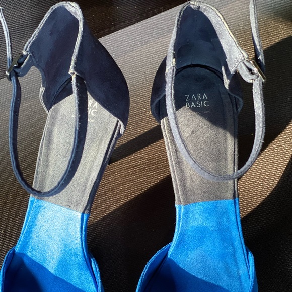Zara Stiletto suade 8W 38EU Blue / Navy Color block ankle Heels - Picture 8 of 9